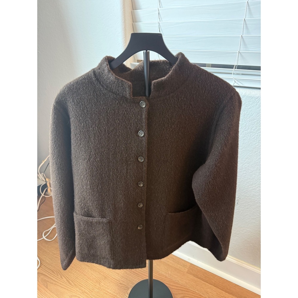 Peruvian Connection Reversible Brown Boiled Wool Cardigan Jacket XL Women